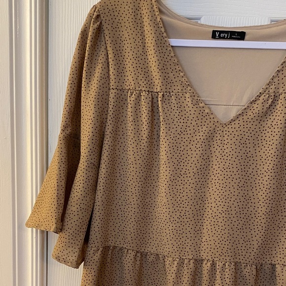 Very J Tan Mini Dress, Baby-Doll Style, Relaxed Flowy Fit, Brunch Ready - Picture 3 of 4